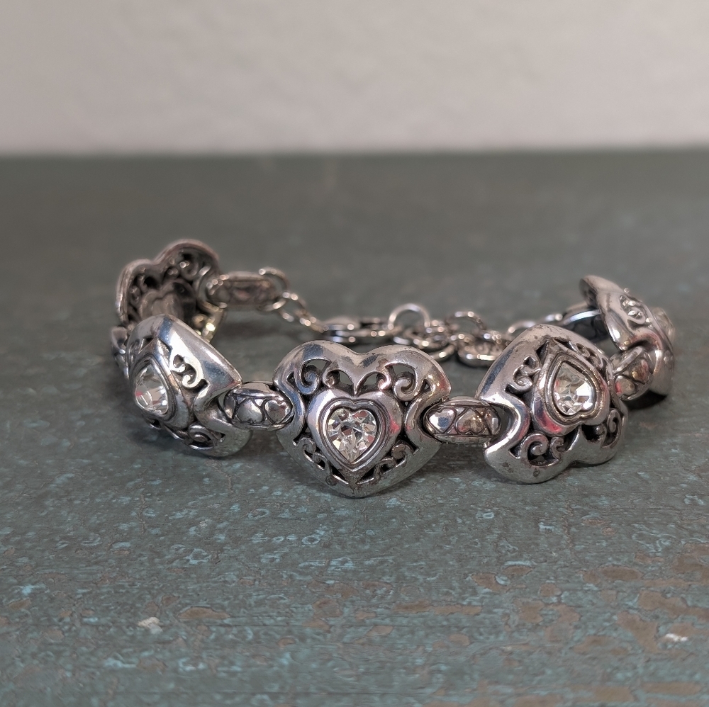 Brighton Cut Crystal Heart Accent Bracelet Silver Plated